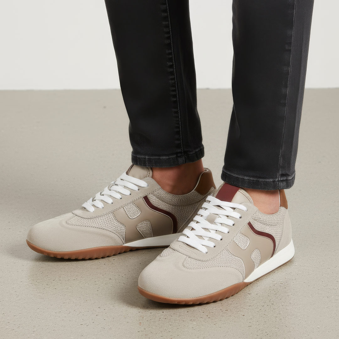 Baskets rétro beige en daim – Confort & style urbain